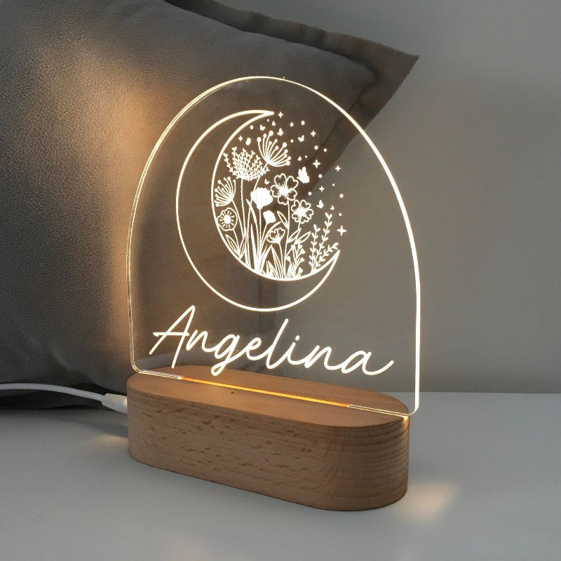 Personalised Kids Night Light - Moon Flowers