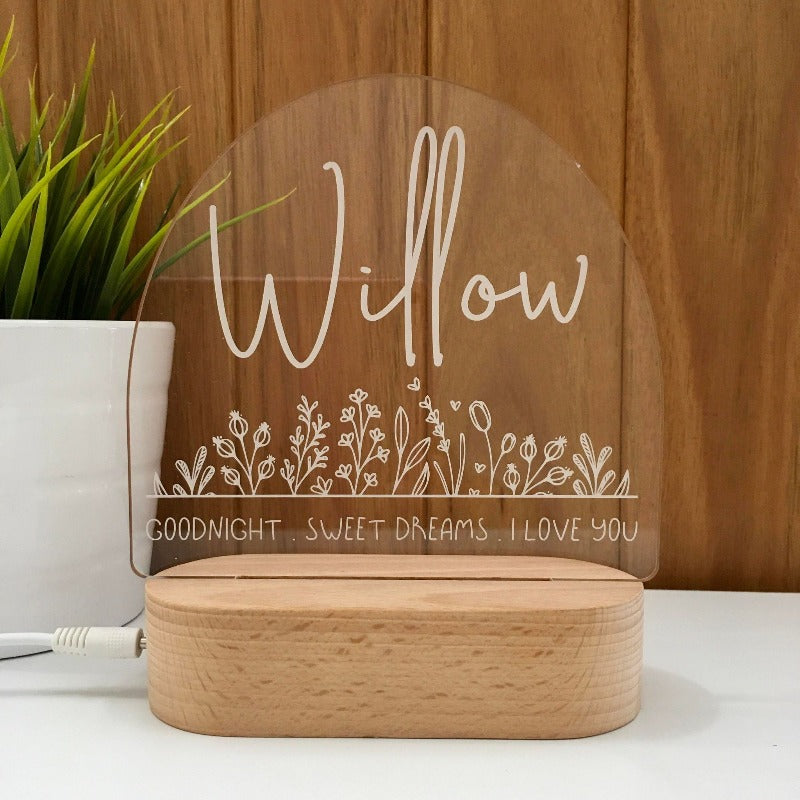 Personalised Kids Night Light - Flower Bed Willow
