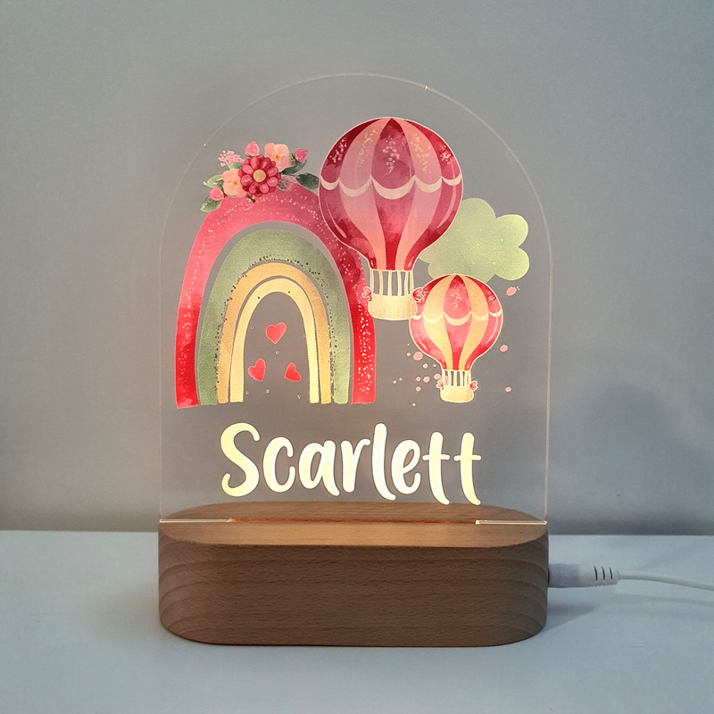 Personalised Gifts Night Light for Kids - Printed Pink Hot Air Balloon