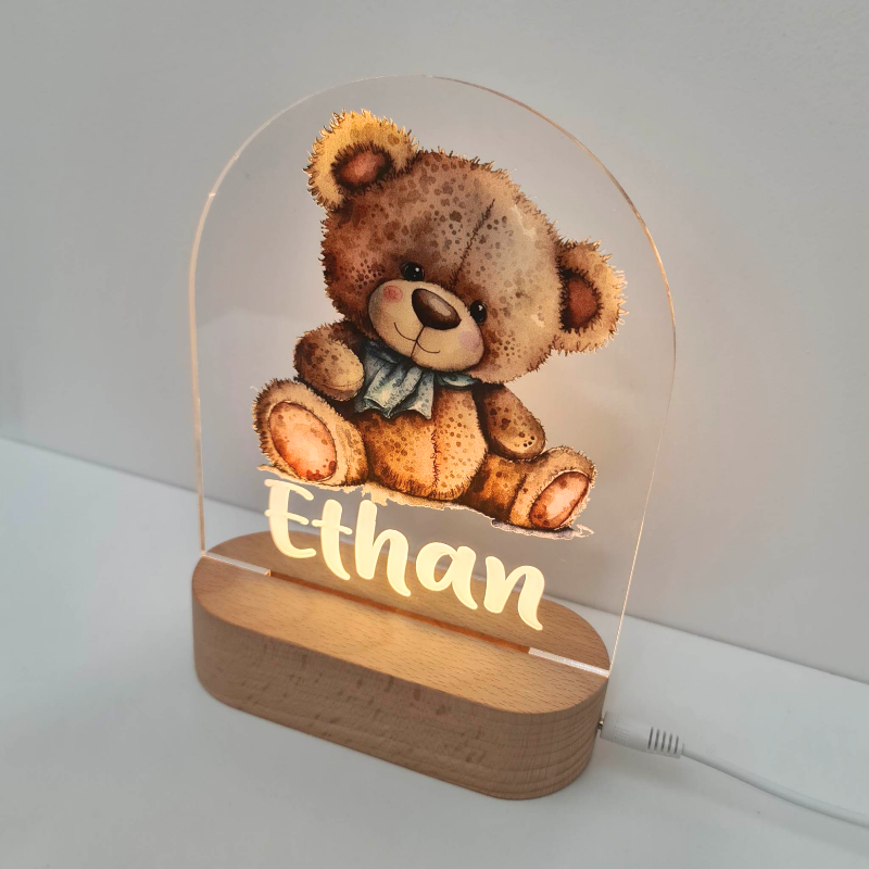 Personalised Gifts Night Light for Kids - Printed Boy Teddy Blue