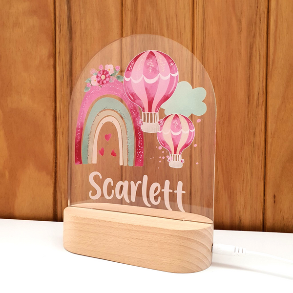 Personalised Gifts Night Light for Kids - Printed Pink Hot Air Balloon