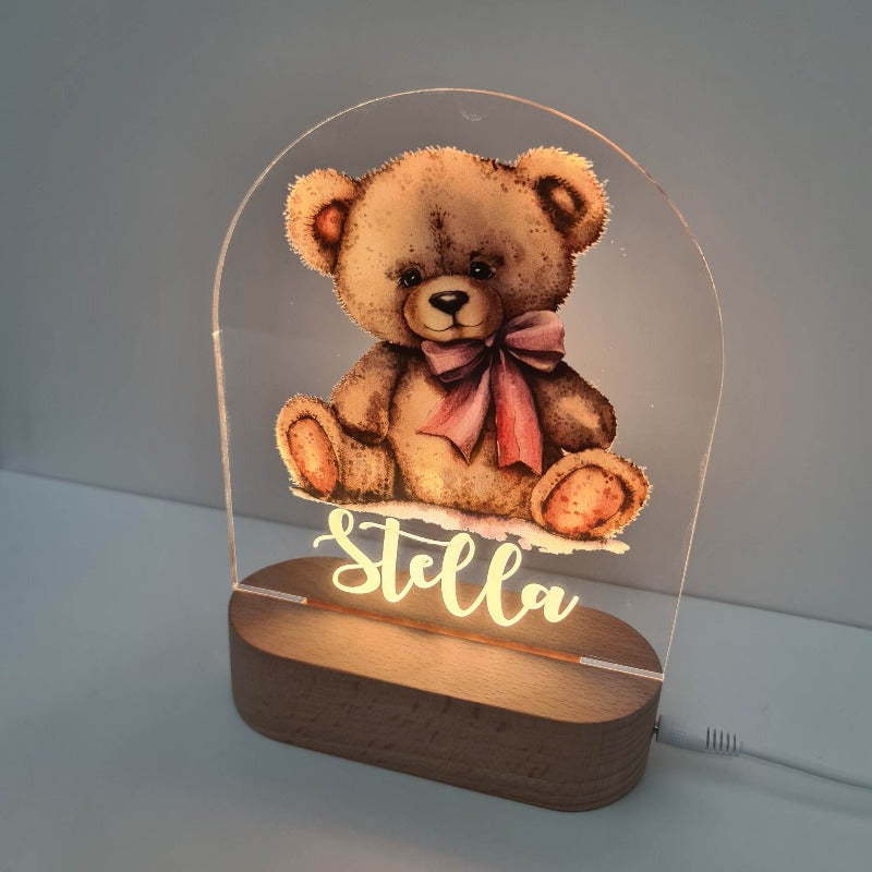 Personalised Gifts Night Light for Kids - Printed Teddy Pink