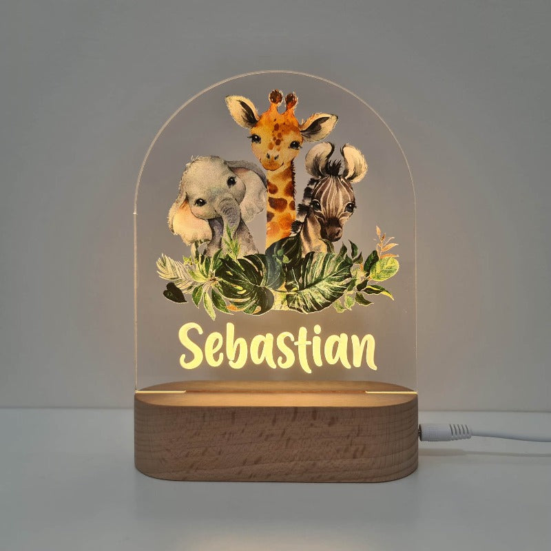 Personalised Baby Gifts Night Light for Kids - Printed Jungle Animals