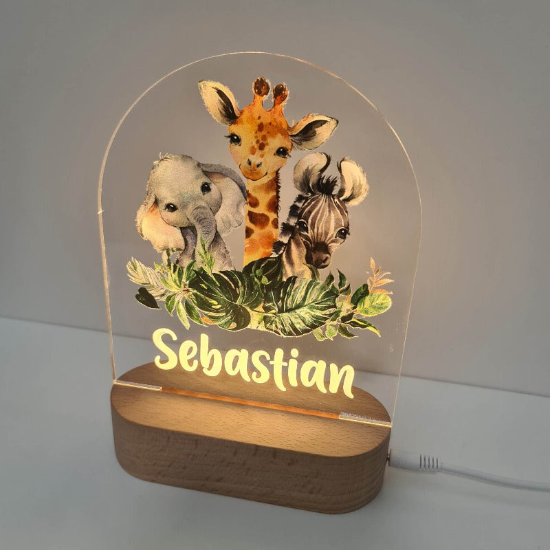 Personalised Baby Gifts Night Light for Kids - Printed Jungle Animals