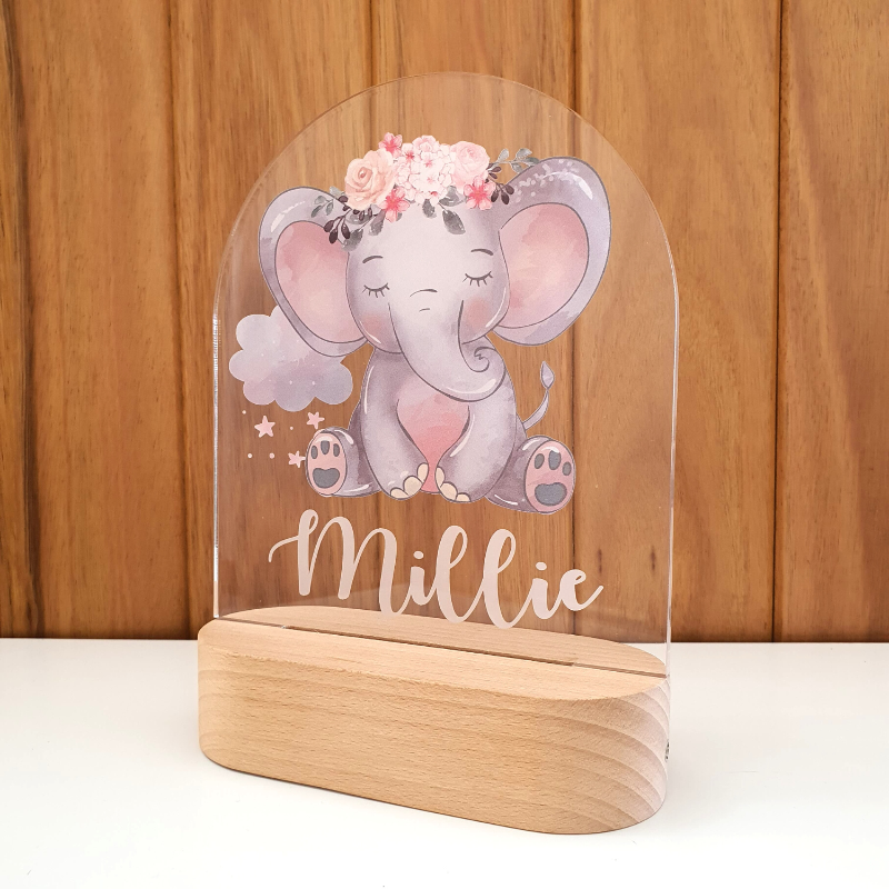 Personalised Gifts Night Light for Kids - Printed Elephant Pink