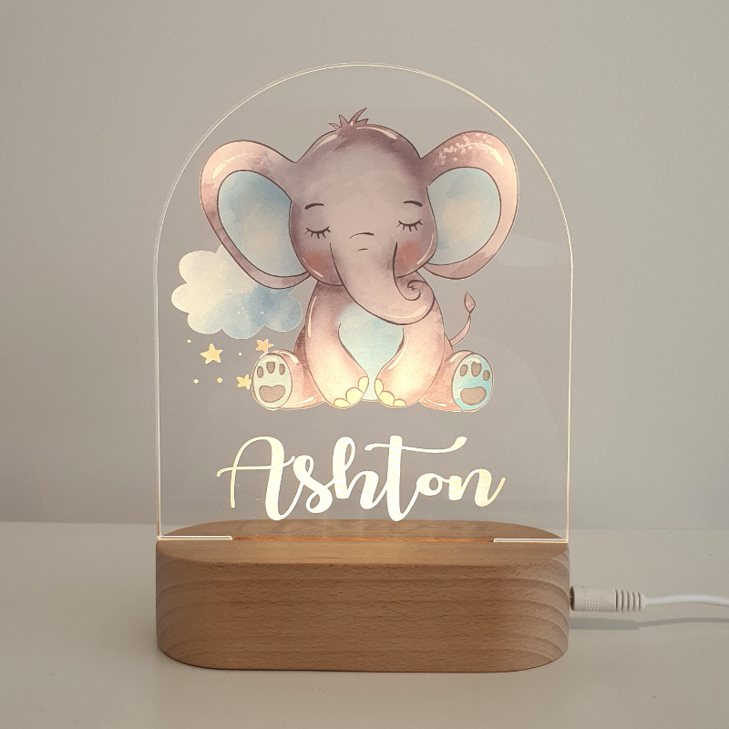 Personalised Gifts Night Light for Kids - Printed Elephant Blue