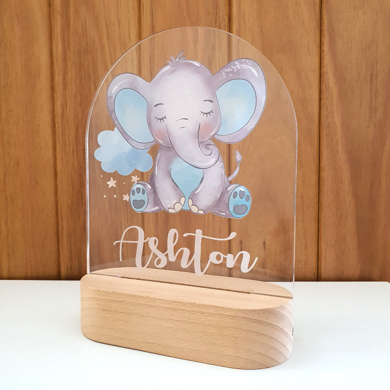 Personalised Gifts Night Light for Kids - Printed Elephant Blue