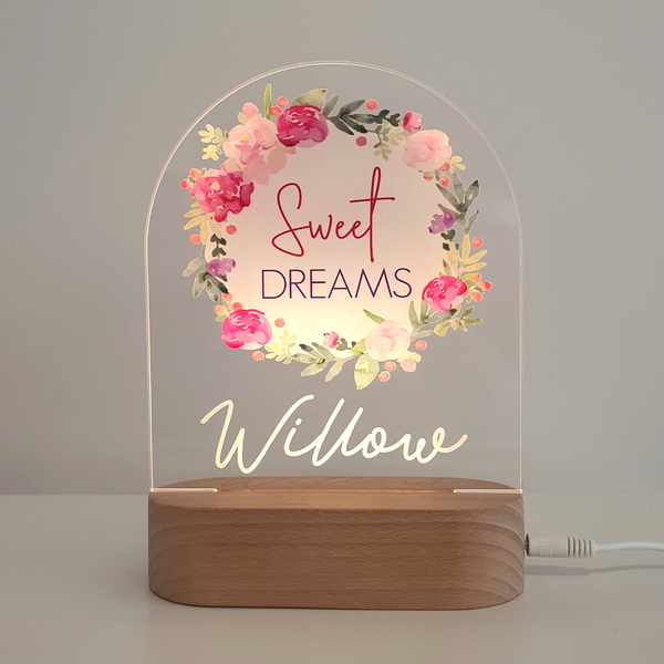 Personalised Gifts Night Light for Kids - Printed Purple Pink Flowers