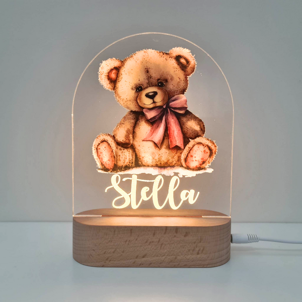 Personalised Gifts Night Light for Kids - Printed Teddy Pink