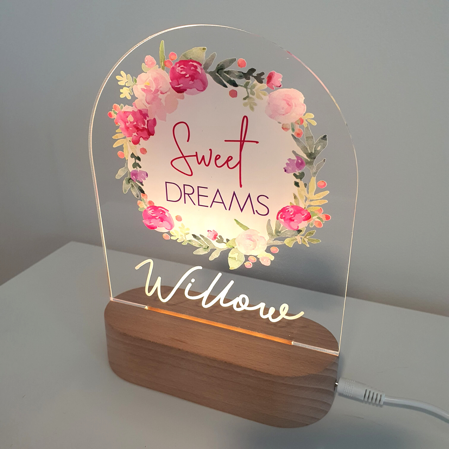 Personalised Gifts Night Light for Kids - Printed Purple Pink Flowers