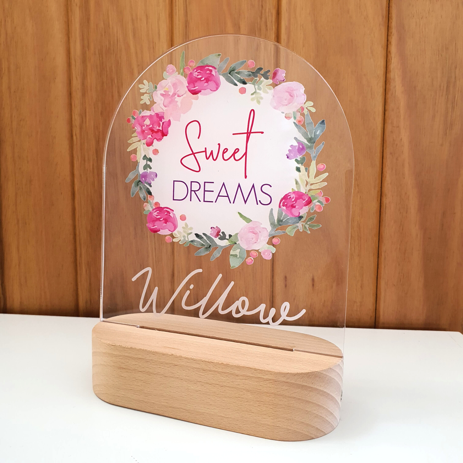 Personalised Gifts Night Light for Kids - Printed Purple Pink Flowers