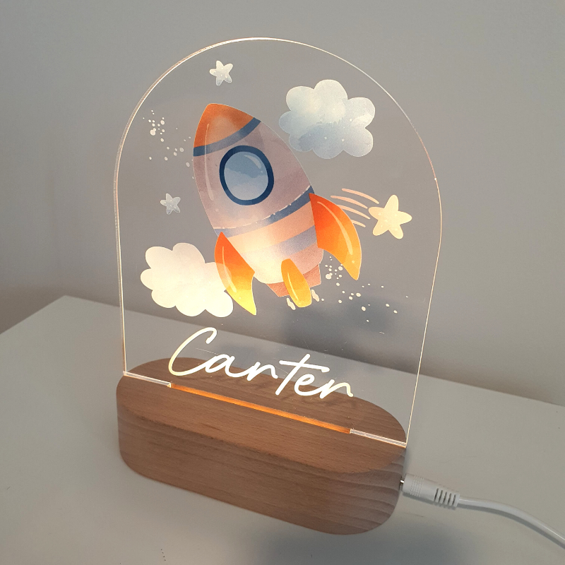 Personalised Gifts Night Light for Kids - Printed Rocket