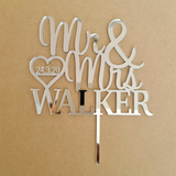 Custom Mr & Mrs Name Wedding Cake Topper - Walker Heart with Date