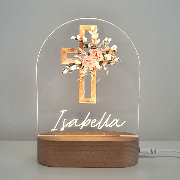 Personalised Gifts Night Light for Kids - Printed Pink Cross