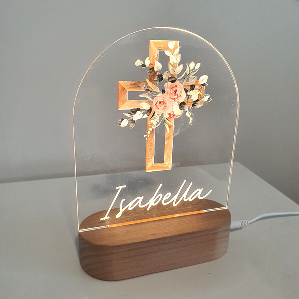 Personalised Gifts Night Light for Kids - Printed Pink Cross