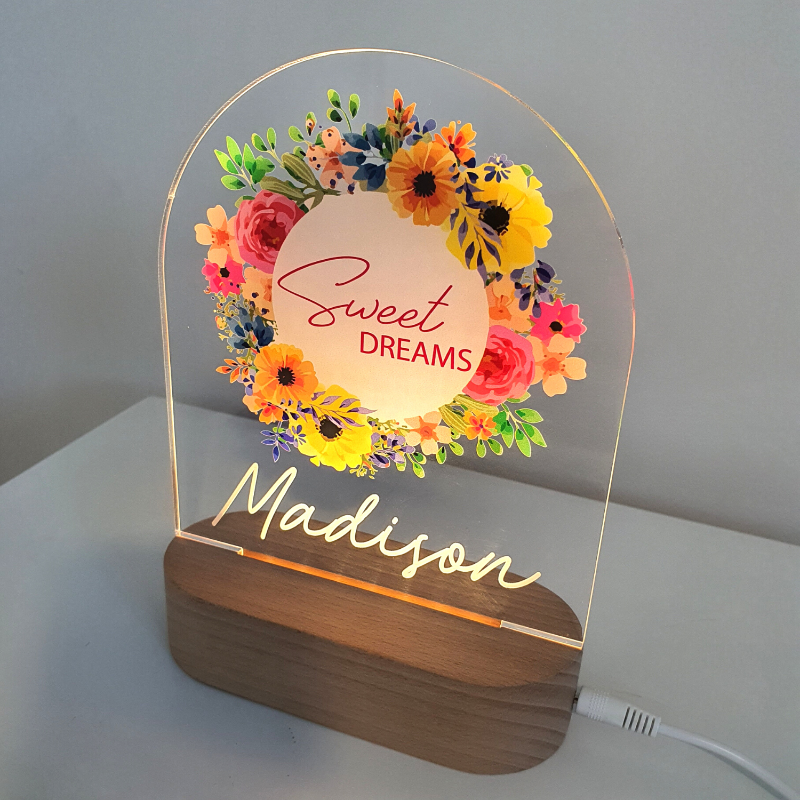 Personalised Gifts Night Light for Kids - Printed Bright Flowers