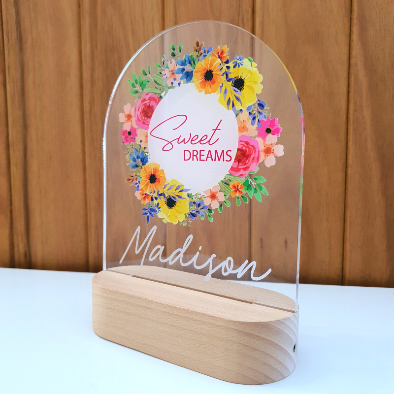 Personalised Gifts Night Light for Kids - Printed Bright Flowers