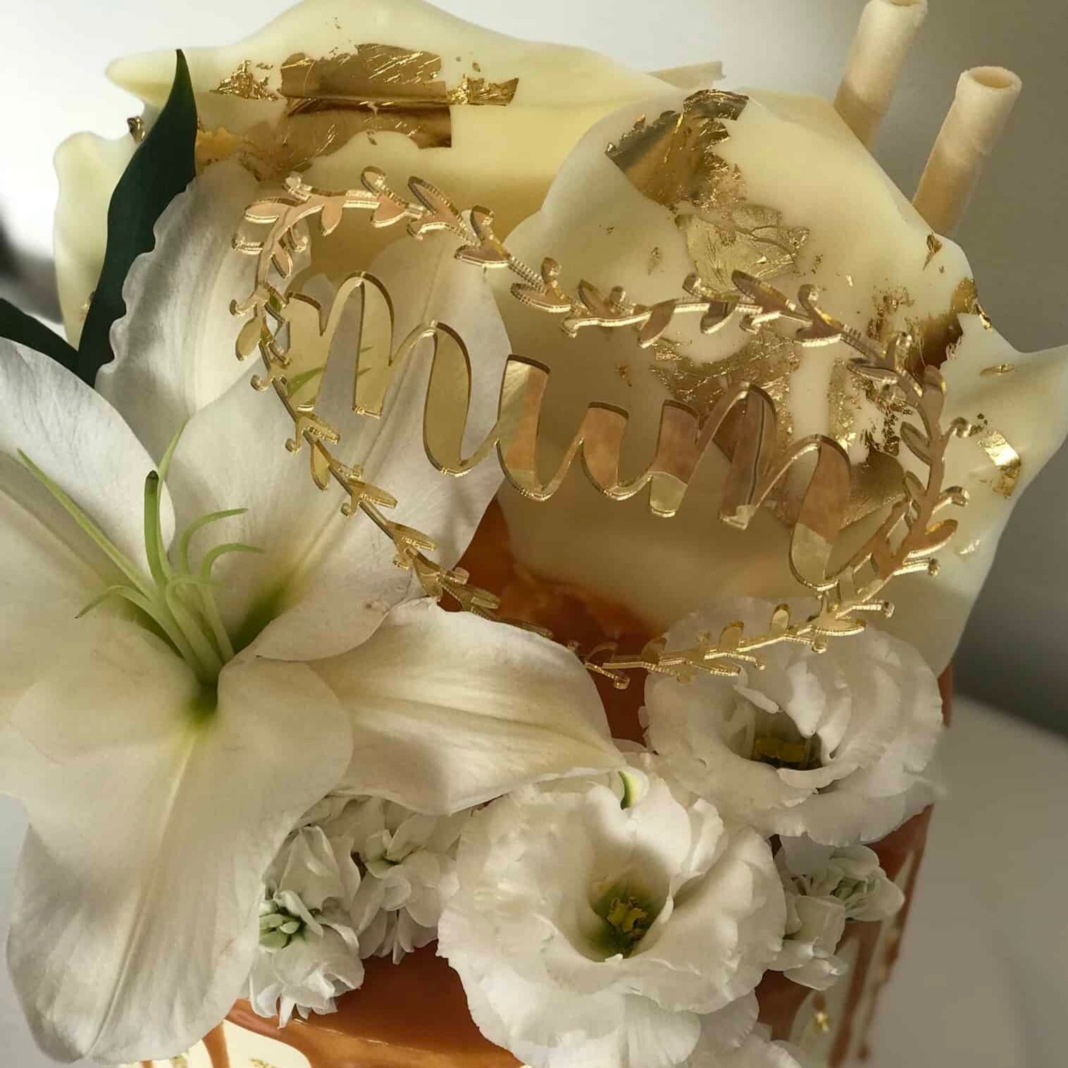Mum Heart Halo Acrylic Gold Mirror Cake Topper Mothers Day
