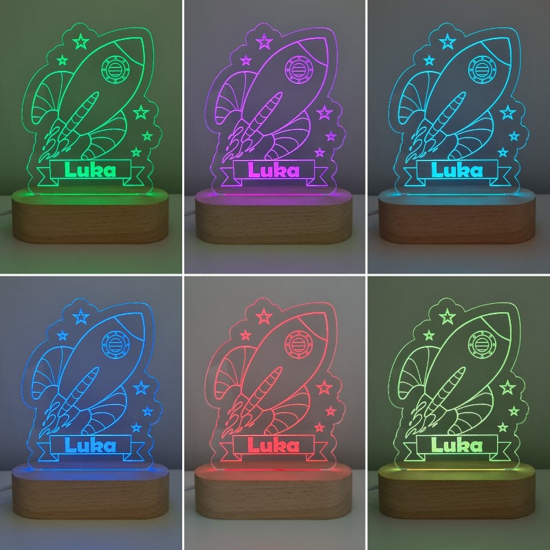 Nursery Decor Night Light Custom Name Rocket