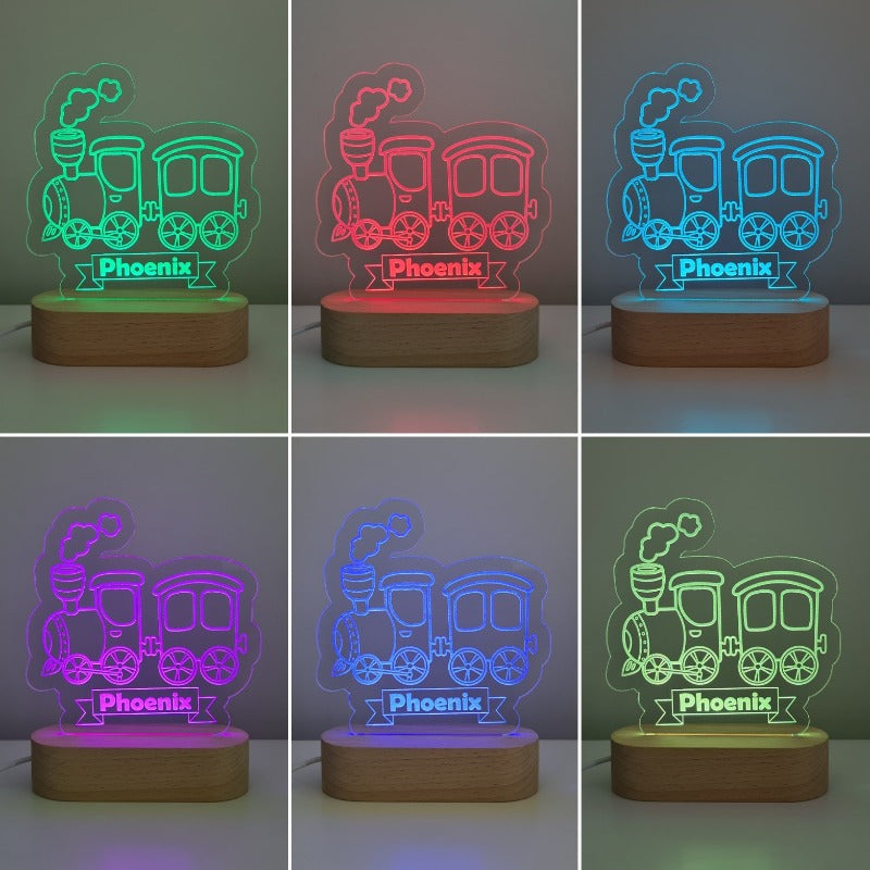 Nursery Decor Night Light Custom Name Train