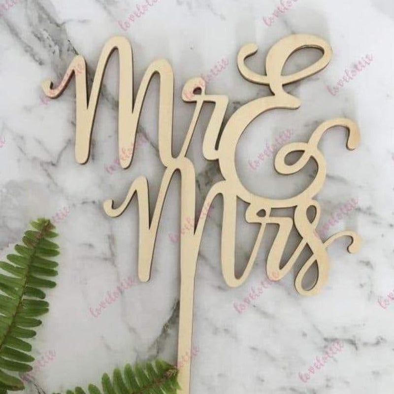 Mr &amp; Mrs (two lines) Rustic Wood Wedding Cake Topper