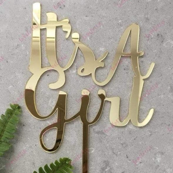 It's A Girl Acrylic Gold Mirror Baby Shower Cake Topper