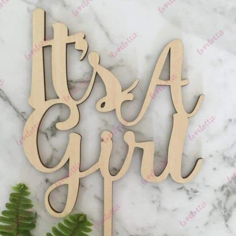 It's A Girl Rustic Wood Baby Shower Cake Topper
