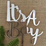 It's A Boy Acrylic Silver Mirror Baby Shower Cake Topper