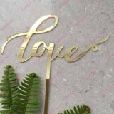 Love Acrylic Gold Mirror Engagement Wedding Cake Topper