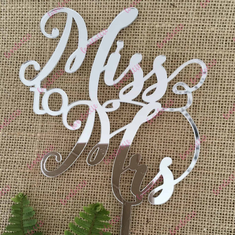 Miss To Mrs Acrylic Silver Mirror Bridal Shower Cake Topper