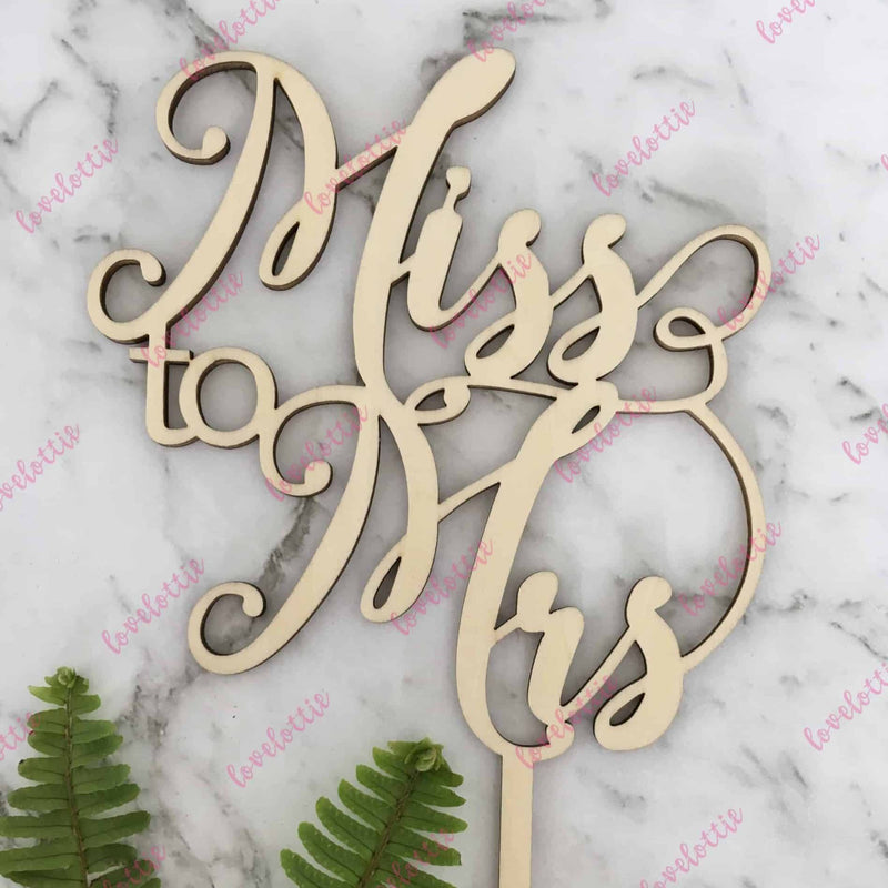 Miss To Mrs Rustic Wood Bridal Shower Cake Topper