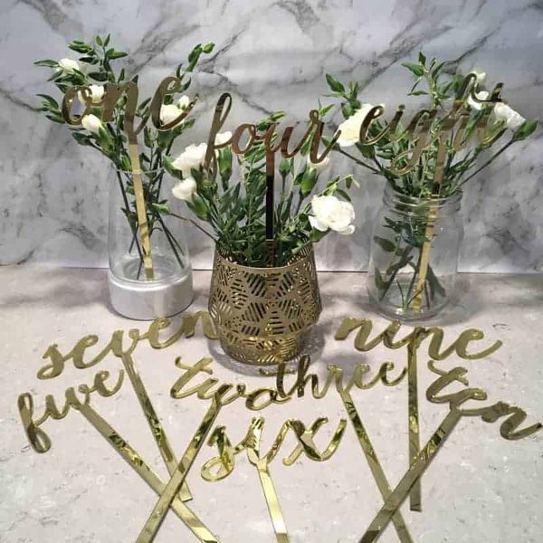 Gold Table Numbers 1 - 15 Mirror Acrylic