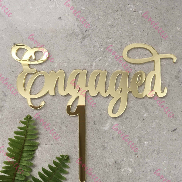 Engaged Acrylic Gold Mirror Engagement Wedding Cake Topper