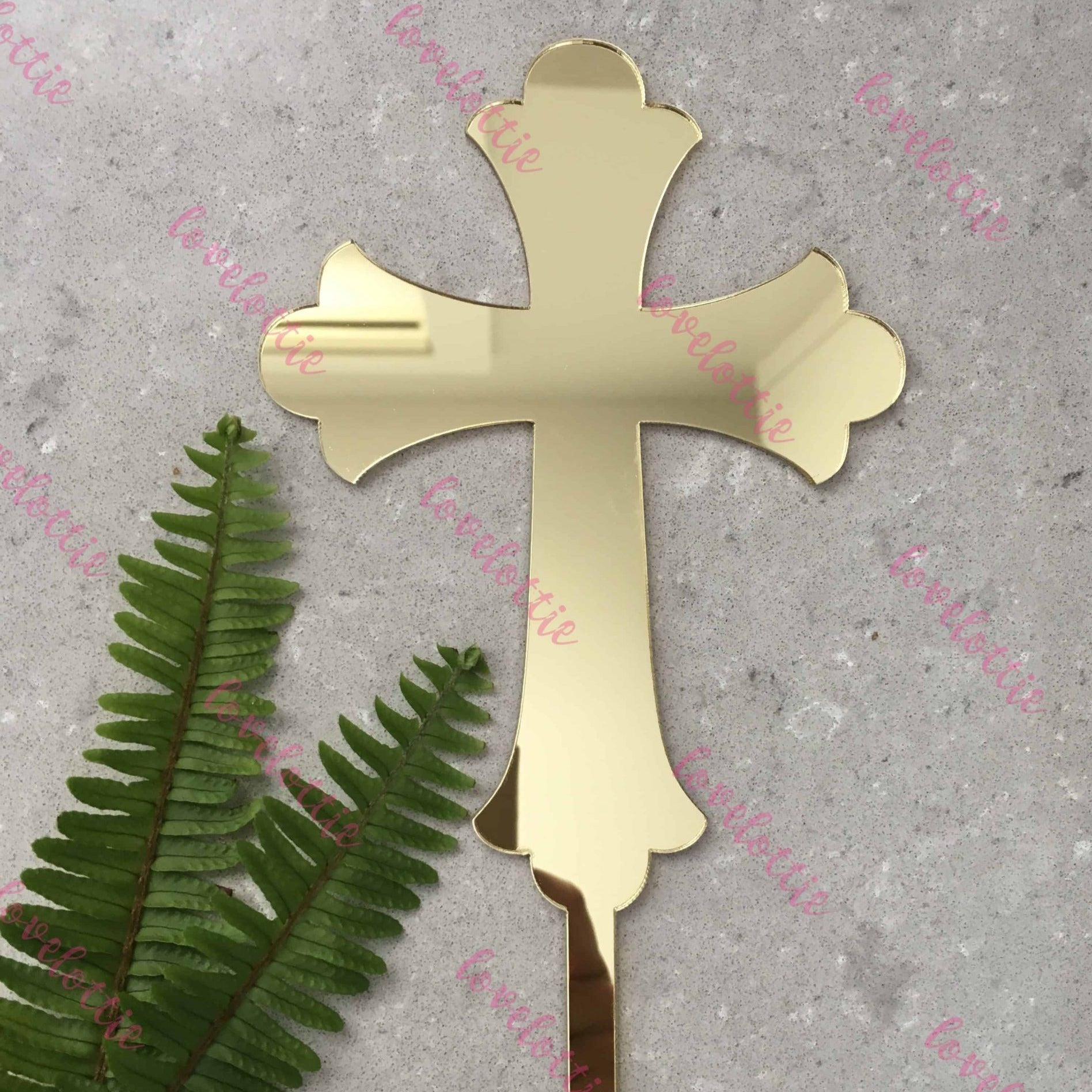 Cross Acrylic Gold Mirror Christening Baptism Cake Topper