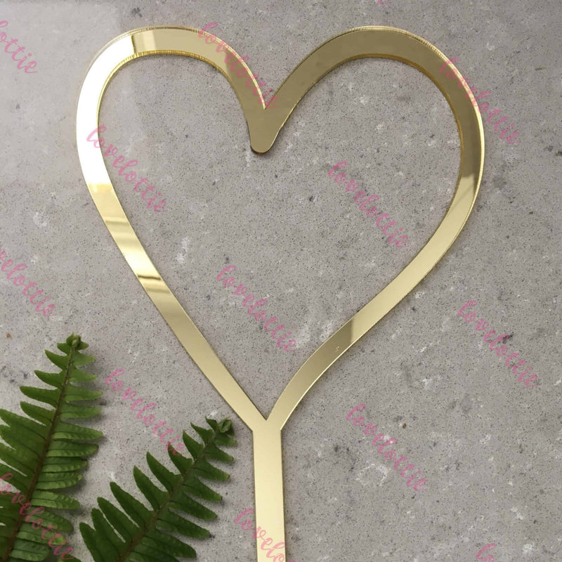Heart Acrylic Gold Mirror Love Wedding Engagement Cake Topper