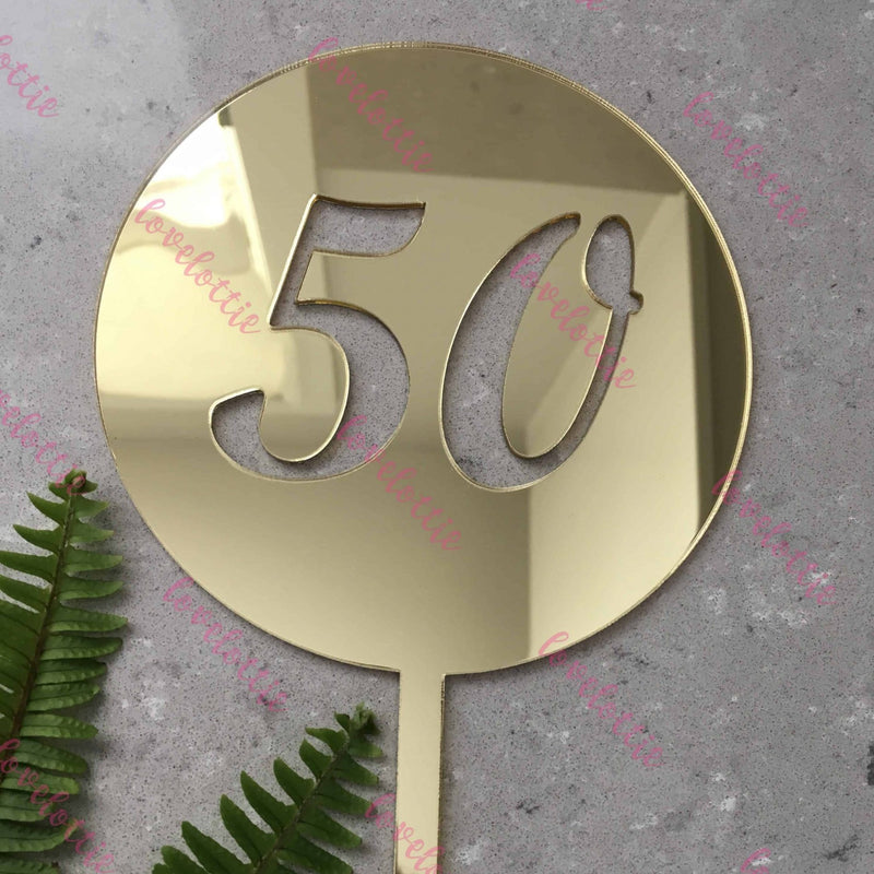 50th Birthday Acrylic Gold Mirror Round Cake Topper