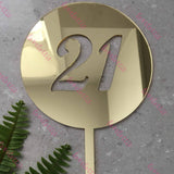 21st Birthday Acrylic Gold Mirror Round Cake Topper