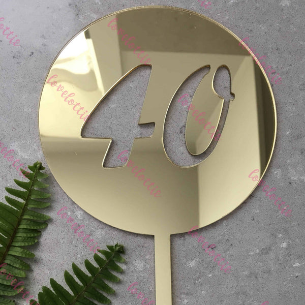 40th Birthday Acrylic Gold Mirror Round Cake Topper