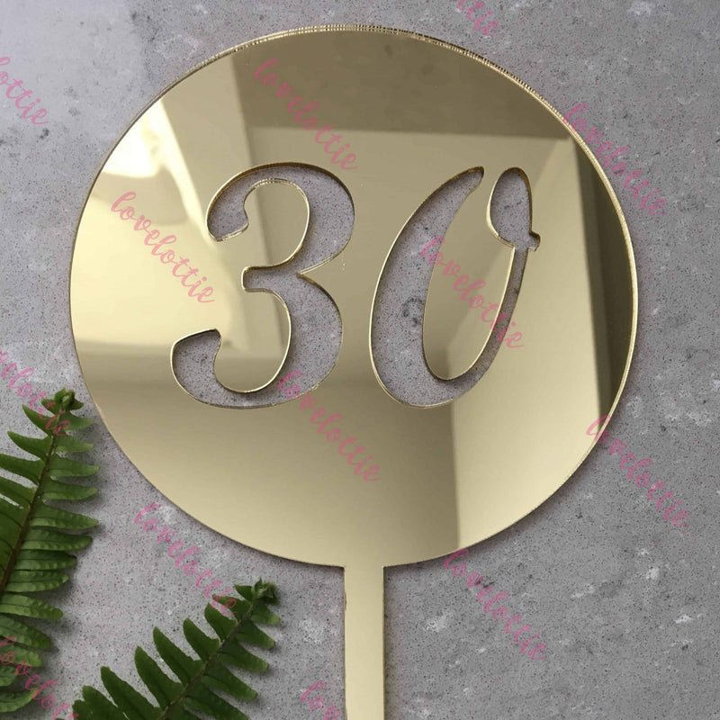 30th Birthday Acrylic Gold Mirror Round Cake Topper