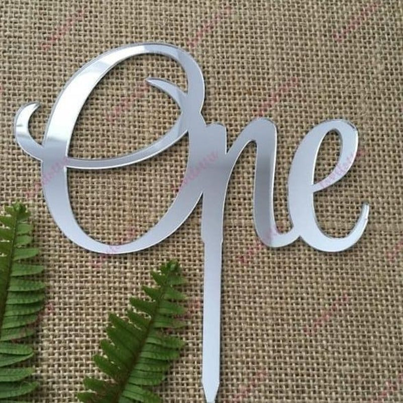One Acrylic Silver Mirror Cake Topper For First Birthday