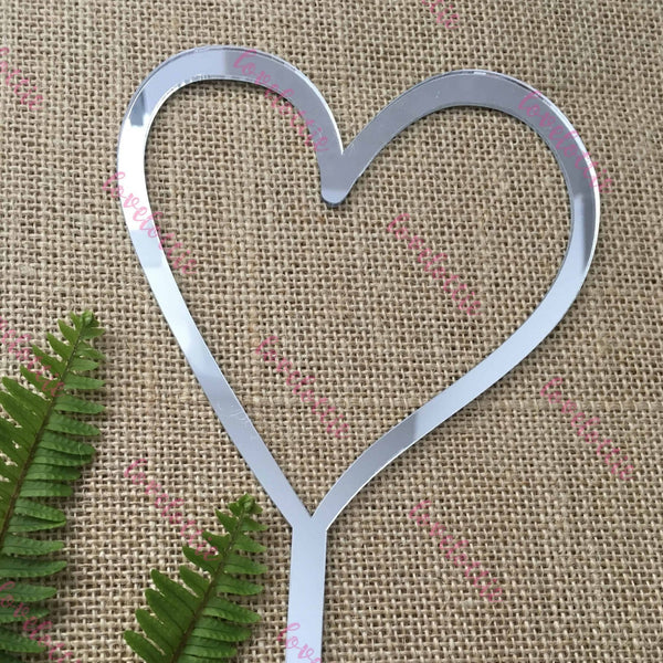 Heart Acrylic Silver Mirror Wedding Love Engagement Cake Topper