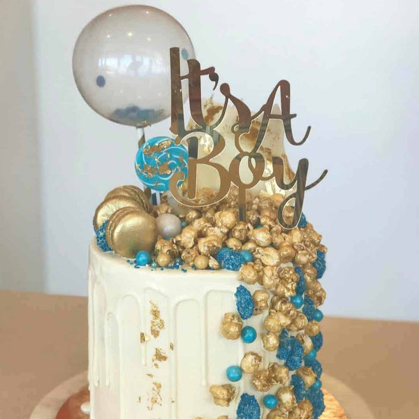 It's A Boy Acrylic Gold Mirror Baby Shower Cake Topper