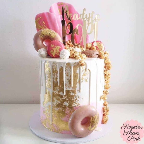 Ready To Pop Acrylic Gold Mirror Baby Shower Cake Topper