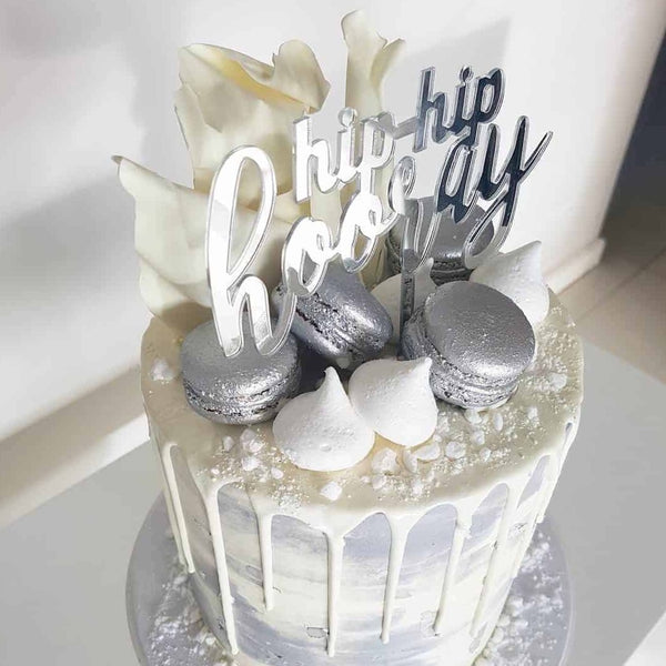 Hip Hip Hooray Acrylic Silver Mirror Birthday Party Cake Topper