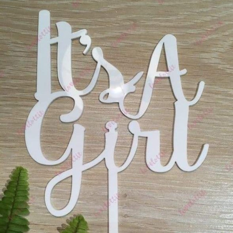 It’s A Girl Acrylic White Gloss Baby Shower Cake Topper