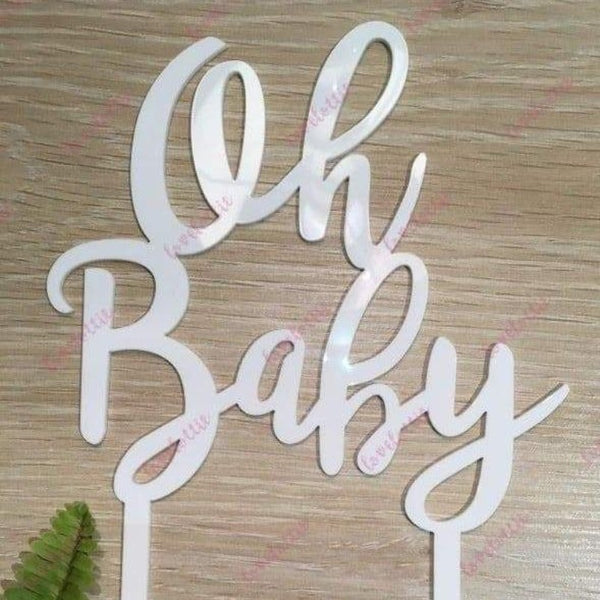 Oh Baby Acrylic White Gloss Baby Shower Cake Topper