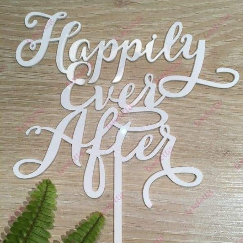 Happily Ever After Acrylic White Gloss Engagement Wedding Cake Topper