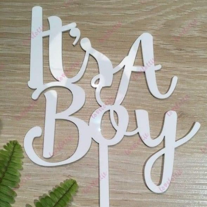 It’s A Boy Acrylic White Gloss Baby Shower Cake Topper