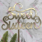 Sweet Sixteen Acrylic Gold Mirror 16th Birthday Cake Topper