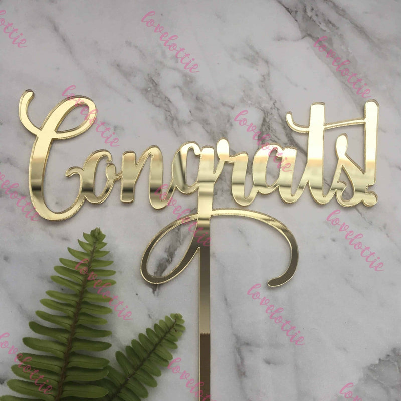 Congrats Acrylic Gold Mirror Graduation Party Cake Topper